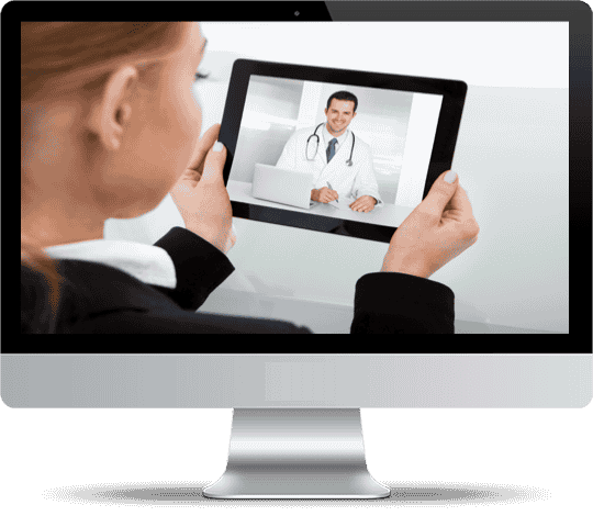 a lady consulting a doctor online through her tab bigsun