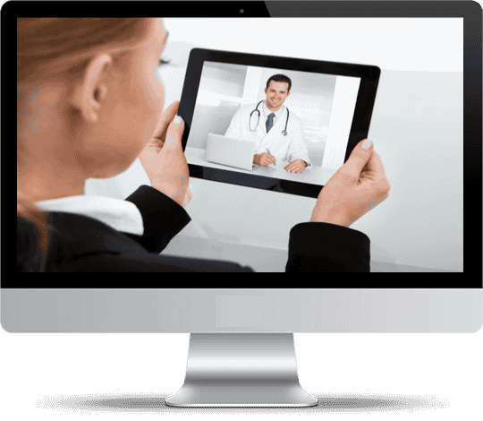 a lady consulting a doctor online through her tab bigsun