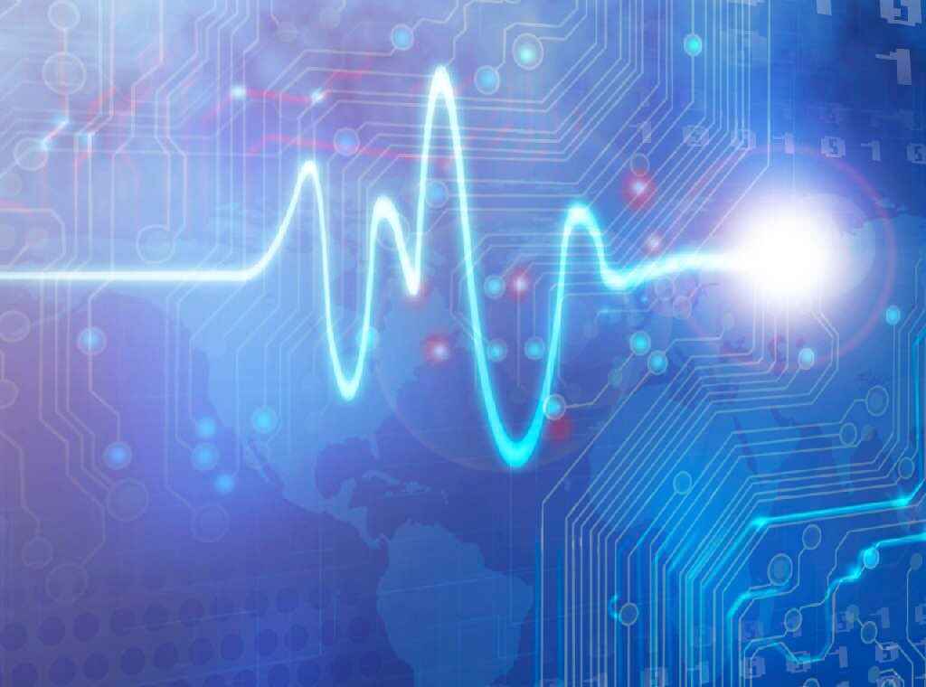 a blue background with electrowaves on it bigsun